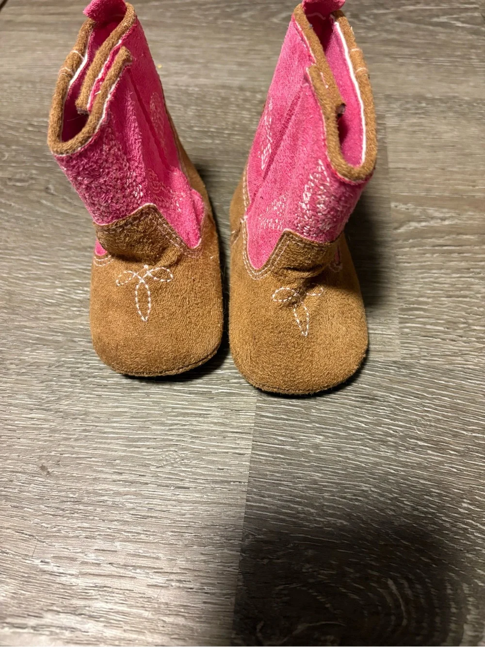 Kids Brown Suede & Pink Fabric Booties